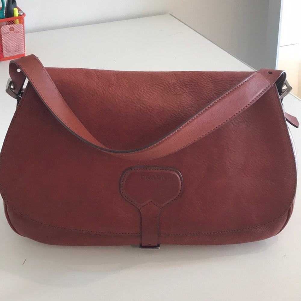 Prada brown leather shoulder bag
